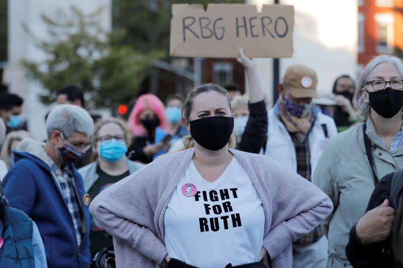 People gather for a vigil in Washington Square Park held for recently passed Associate Justice of the Supreme Court of the United States Ruth Bader Ginsburg in Manhattan, New York City