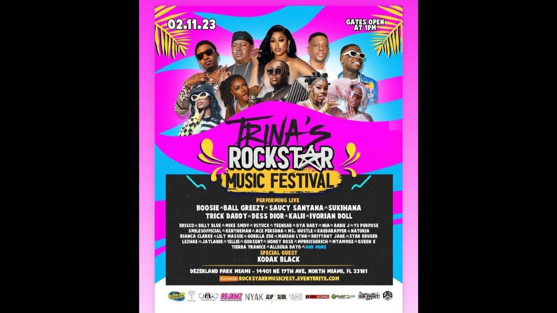 Trina’s inaugural Rockstarr Music Festival will take place at 1 p.m. Saturday, February 11, 2023 at Dezerland Park Miami. 