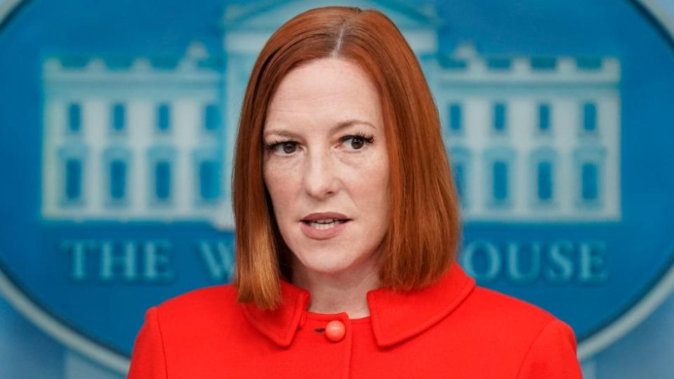 Biden press secretary Jen Psaki speaks with reporters at the White House