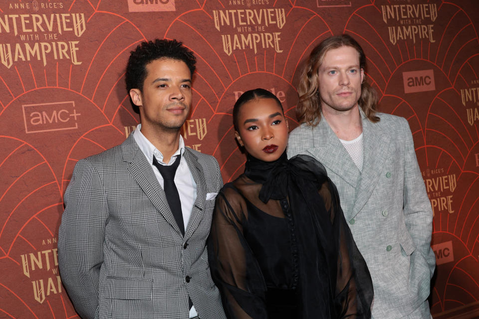 Jacob Anderson, Delainey Hayles and Sam Reid attend "Anne Rice's Interview With The Vampire" Season 2 Premiere