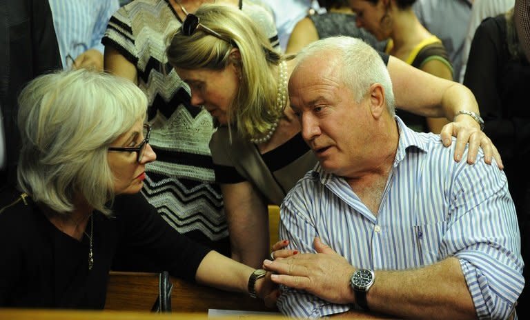 Henke Pistorius, the father of South African Olympic sprinter Oscar Pistorius, in the courthouse in Pretoria on February 22, 2013. Oscar Pistorius on Saturday said he was thankful for prayers offered to his family and that of his slain girlfriend, a day after he was freed on bail