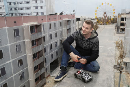 Co-founder of the 'Isotopium: Chernobyl' game Alexey Fateyev attends an interview with Reuters at the game's location in Brovary, Ukraine April 25, 2019. REUTERS/Valentyn Ogirenko