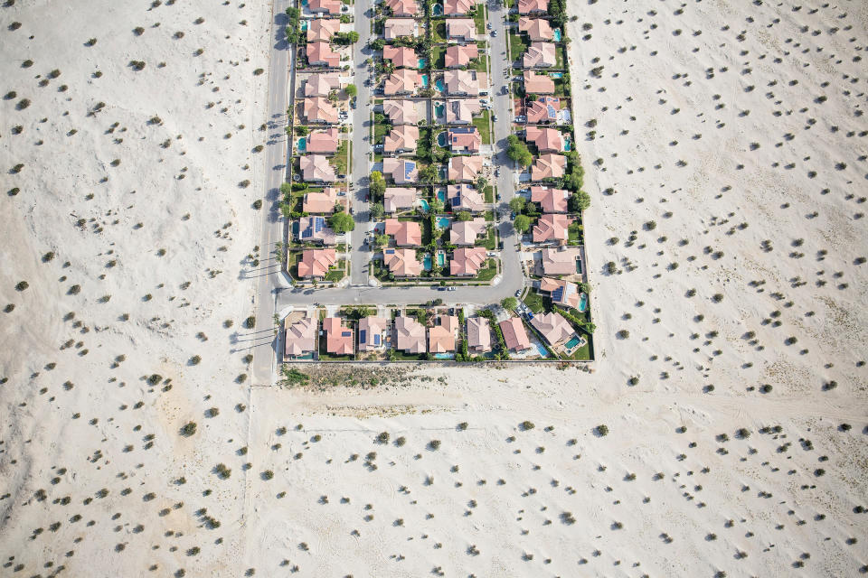 A housing development on the edge of undeveloped desert in Cathedral City, Calif., on April 3, 2015, during the state's punishing drought.<span class="copyright">Damon Winter—The New York Times/Redux.</span>