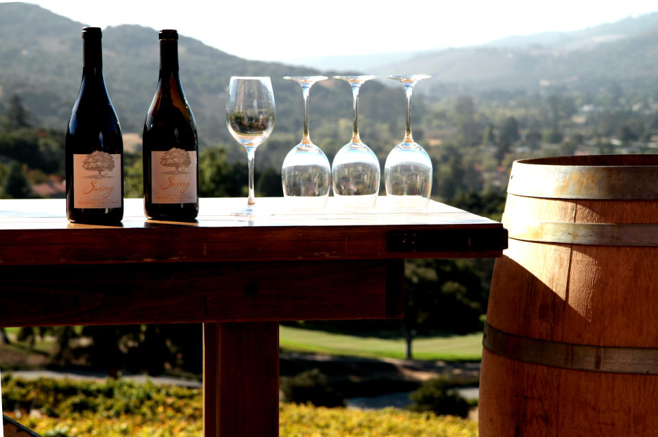 Some on-site made wine overlooking vineyards at Carmel Valley Ranc