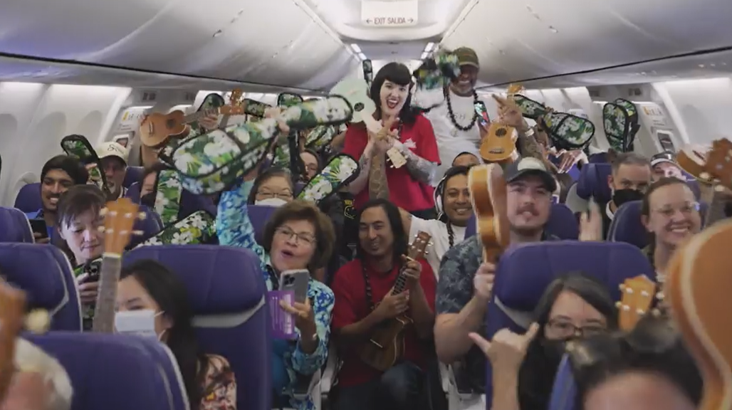 Southwest Airlines gave out free ukuleles and lessons from Guitar Center on a flight between Long Beach and Honolulu on Sept. 16.