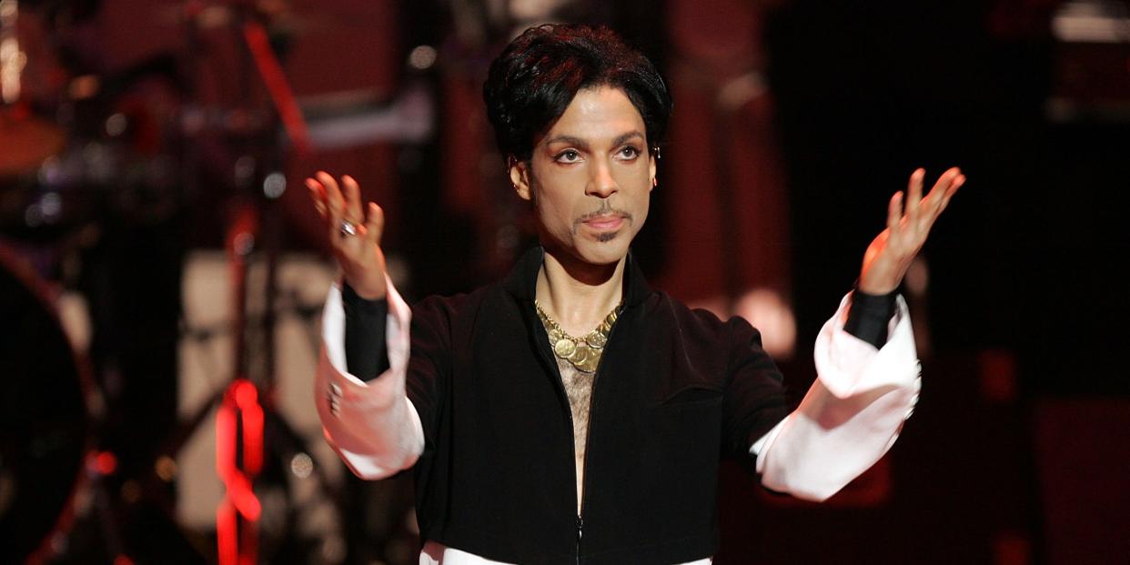 Musician Prince is seen on stage at the 36th NAACP Image Awards at the Dorothy Chandler Pavilion on March 19, 2005 in Los Angeles, California. Prince was honored with the Vanguard Award.