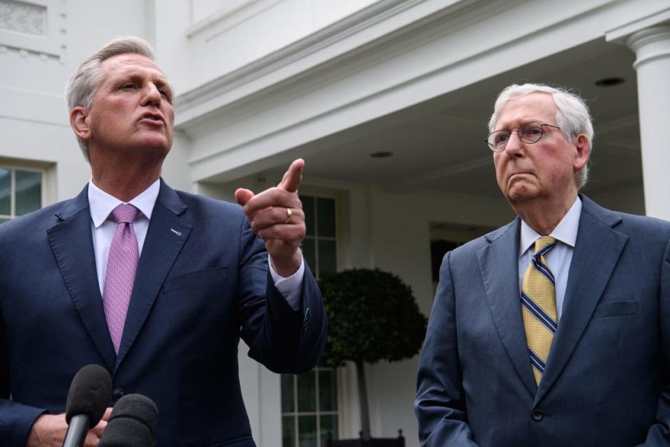 <div class="inline-image__caption"><p>Mitch McConnell and Kevin McCarthy after their meeting with President Joe Biden and Democratic congressional leaders in May.</p></div> <div class="inline-image__credit">Nicholas Kamm/Getty</div>