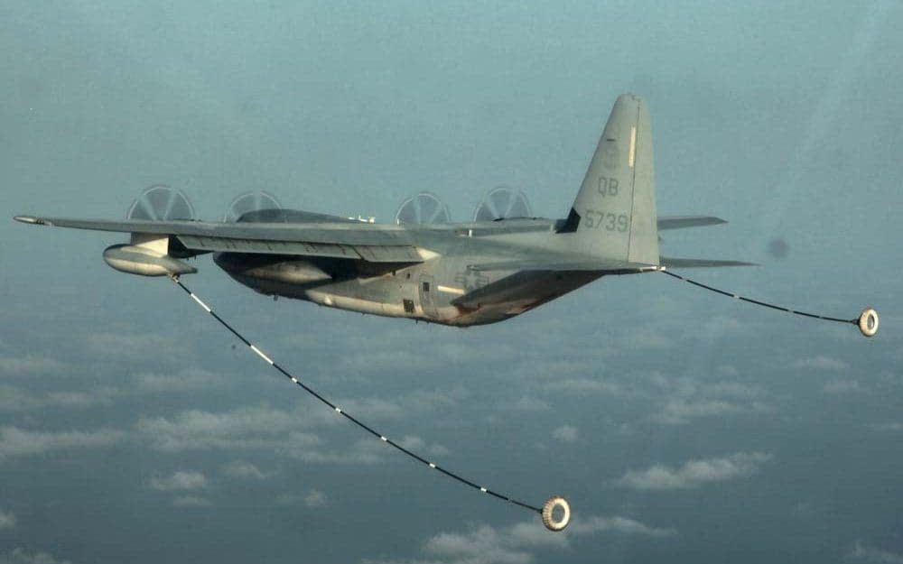 A KC-130 Hercules, similar to the one that is believed to have crashed, conducting air refueling training over the Pacific Ocean - REUTERS