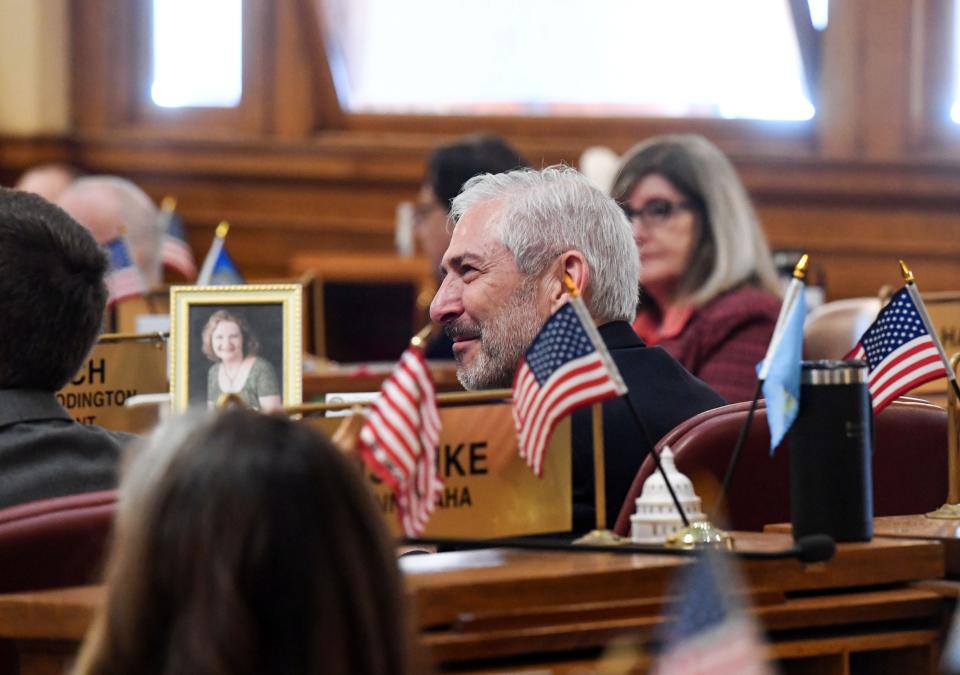 Representative Fred Deutsch listens to Governor Kristi Noem's State of the State address during the first day of the legislative session on Tuesday, January 11, 2022, at the South Dakota State Capitol in Pierre.