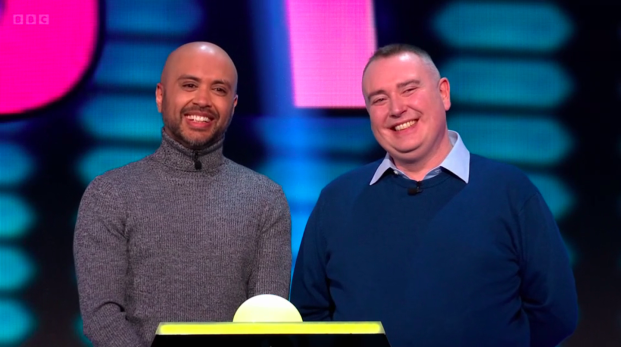 Zain and Rich competing on the gameshow. (BBC screenshot)