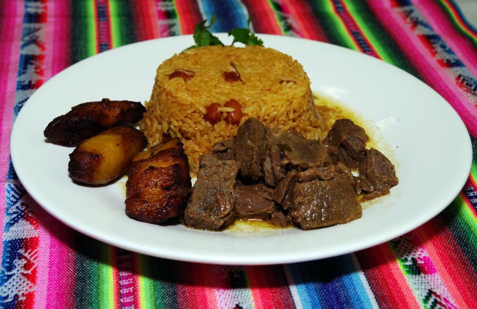 This dish is called "Carne Guisada," a Dominican beef stew served at Tropical Llama in Raynham on Jan. 6, 2022.