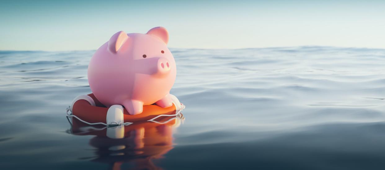 Piggy Bank On Lifebuoy, 3d Render