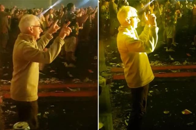 Old man spotted calmly dancing at rave during Dutch DJ's set at Creamfields Festival