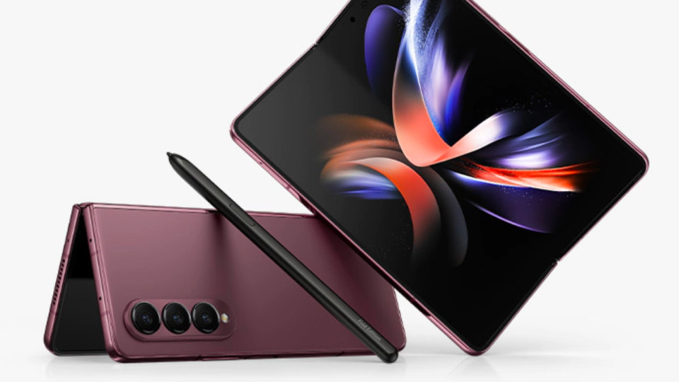 The Galaxy Fold4 expands outward to give your a larger screen.