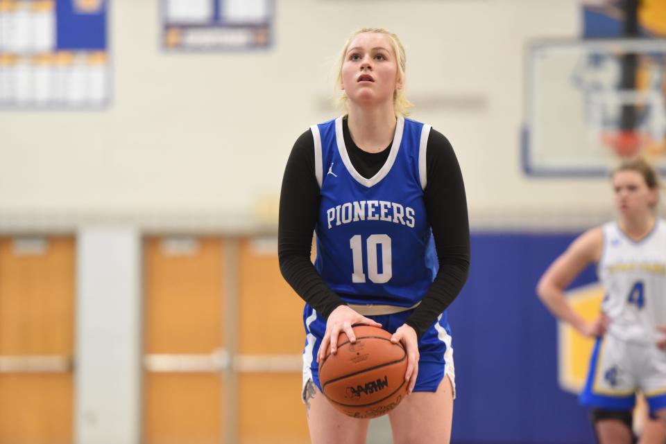 Croswell-Lexington's Bella Edwards sets for a free throw during a game earlier this season.