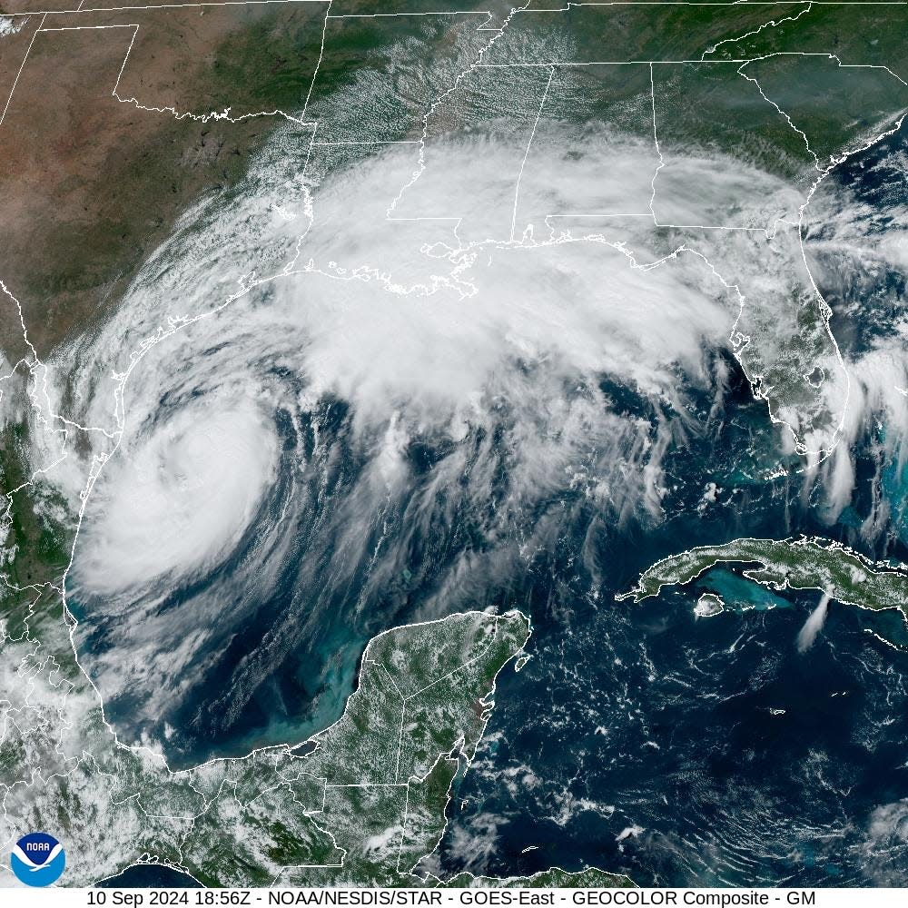 Tropical Storm Francine as seen on satellite in the Gulf of Mexico in the early afternoon on Sept. 10, 2024.