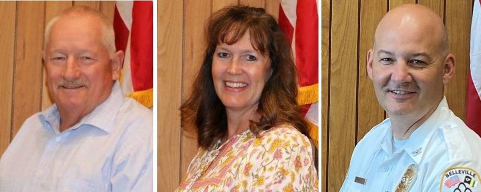 Belleville officials grappling with the problem of squatters camps around Southside Park include, left to right, Ward 5 Alderman Ed Dintelman, Ward 5 Alderwoman Shelly Schaefer and Police Chief Matt Eiskant. City of Belleville