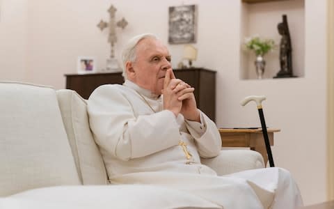 Anthony Hopkins played Pope Benedict in the recent Netflix film The Two Popes - Credit: AP