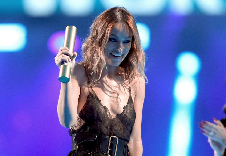 Olivia Wilde accepts The Drama Movie of 2022 award for ‘Don't Worry Darling’ on stage during the 2022 People's Choice Awards.