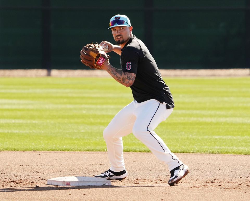 Arizona Diamondbacks infielder Jace Peterson during spring training workouts at Salt River Fields at Talking Stick near Scottsdale on Feb. 19, 2024.