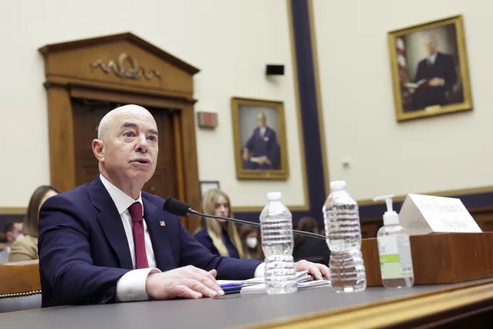 Homeland Security Secretary Alejandro Mayorkas testifies before the a House committee.