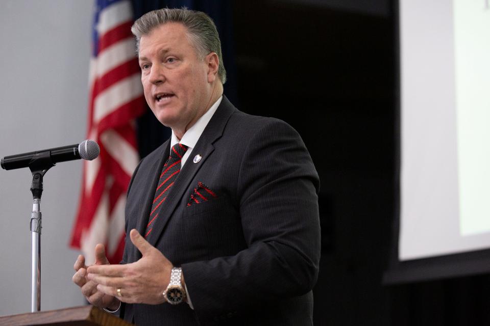 Tennessee Rep. Scott Cepicky, R-Columbia, pictured here at a meeting of the Kiwanis Club of Columbia on Jan. 31, 2020. Cepicky co-sponsored legislation allowing local school board candidates to run in partisan elections that passed during this fall's special legislative session focused on COVID-19.