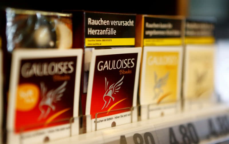 FILE PHOTO: Packs of Gauloises cigarettes are on display in a tobacco shop in Vienna