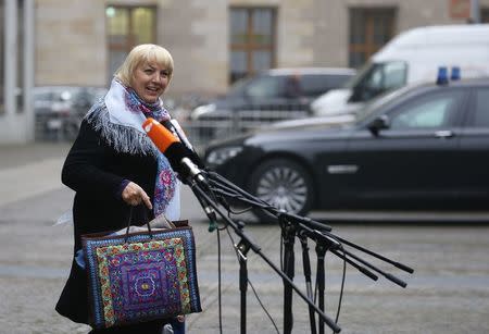 Claudia Roth of the German Green Party arrives for exploratory talks at the German Parliamentary Society about forming a new coalition government in Berlin, Germany, November 16, 2017. REUTERS/Axel Schmidt