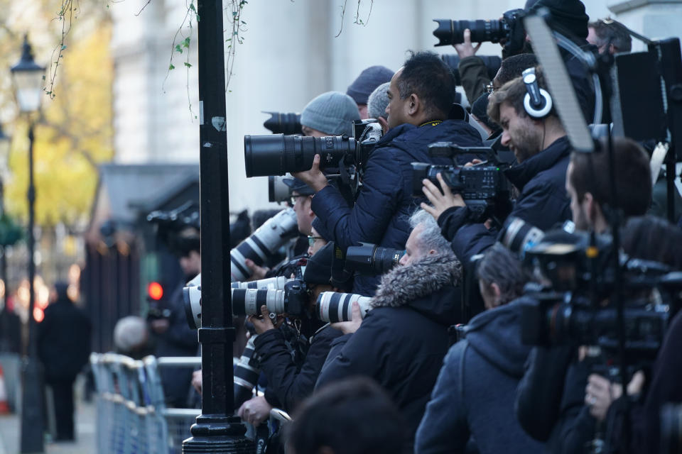 Photographers and journalists gather in Downing Street, London, minutes before Philip Hammond, the Chancellor of the Exchequer emerged to go to the House of Commons to deliver his Budget. Photo date: Wednesday, November 22, 2017. Photo credit should read: Richard Gray/EMPICS Entertainment