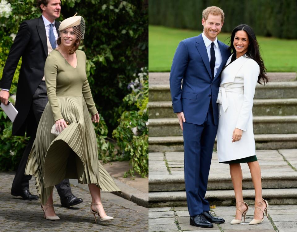 Princess Eugenie departs after attending the wedding of The Duke of Westminster, Prince Harry (L) and Meghan Markle. Photo by Karwai Tang/WireImage, Photo by Samir Hussein/Samir Hussein/WireImage.