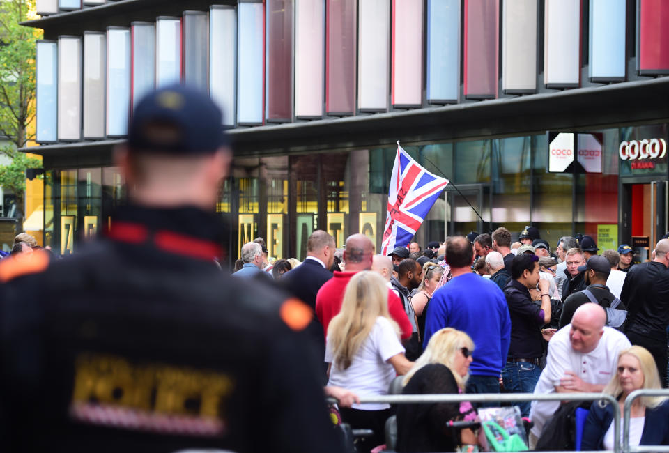 Tommy Robinson supporters outside the Old Bailey in London ahead of his sentencing.