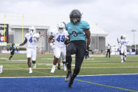 Coastal Carolina wide receiver Aaron Bedgood (3) runs into the end zone for a touchdown during the first half of a NCAA college football game against Buffalo in Buffalo, N.Y. on Saturday, Sept. 18, 2021. (AP Photo/Joshua Bessex)