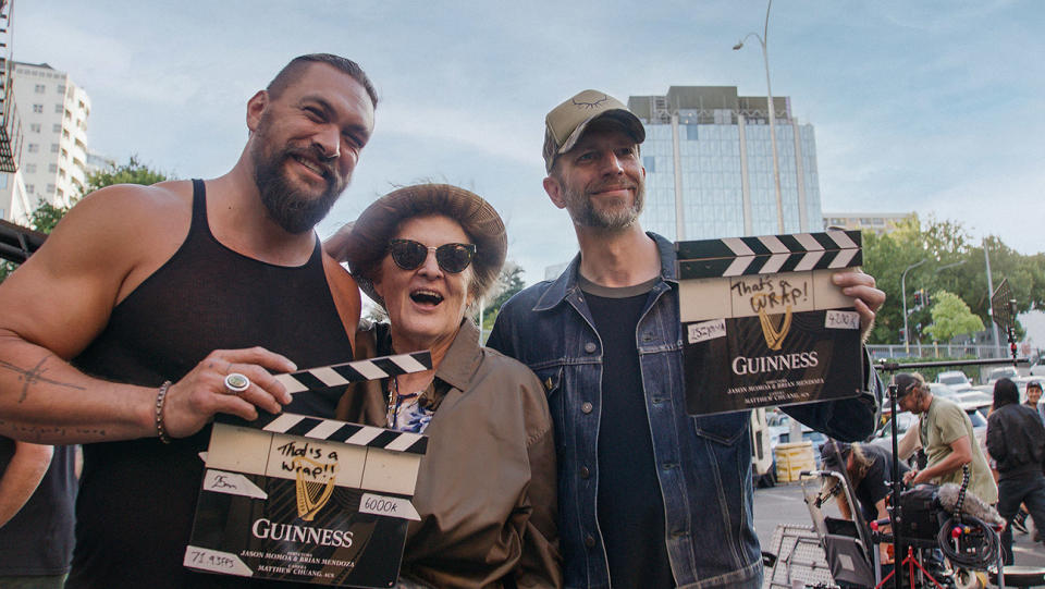 Jason Momoa is seen on set of his new Guiness commercial, which he directed, produced and stars in.