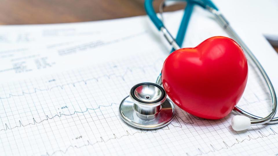 stethoscope and red heart Heart Check.Concept healthcare.