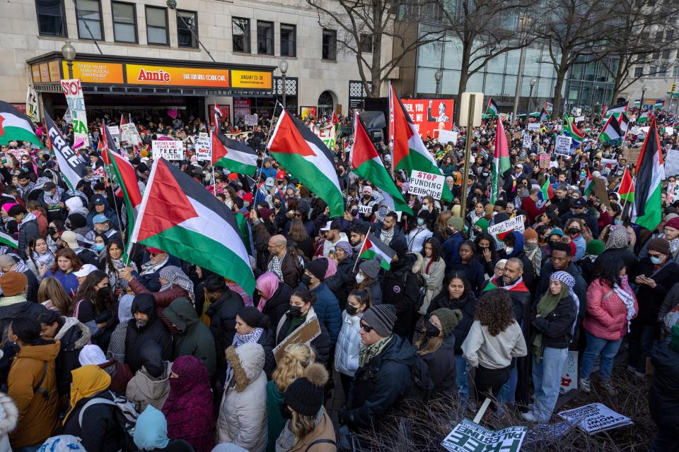 Thousands of people gather during the March on Washington for Gaza in Washington DC, United States, on Jan. 13, 2024.