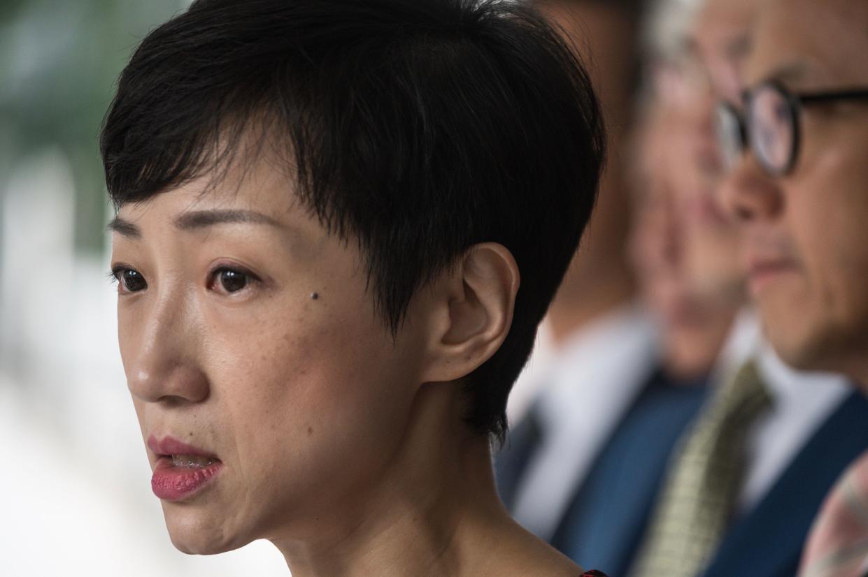 Pro-democracy lawmaker Tanya Chan answers the questions from media outside Hong Kong's High Court on October 31, 2019. / Credit: PHILIP FONG/Getty Images