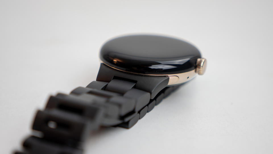 The metal band clasp and connectors for the Google Pixel Watch