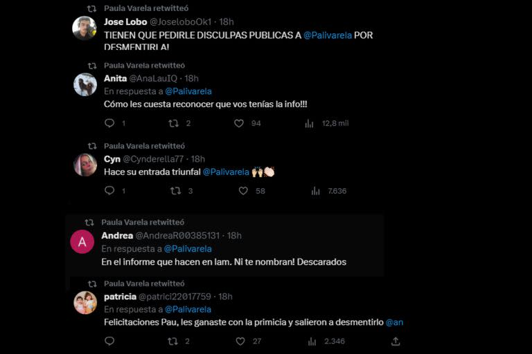 Paula Varela compartió mensajes de sus seguidores (Captura Twitter)