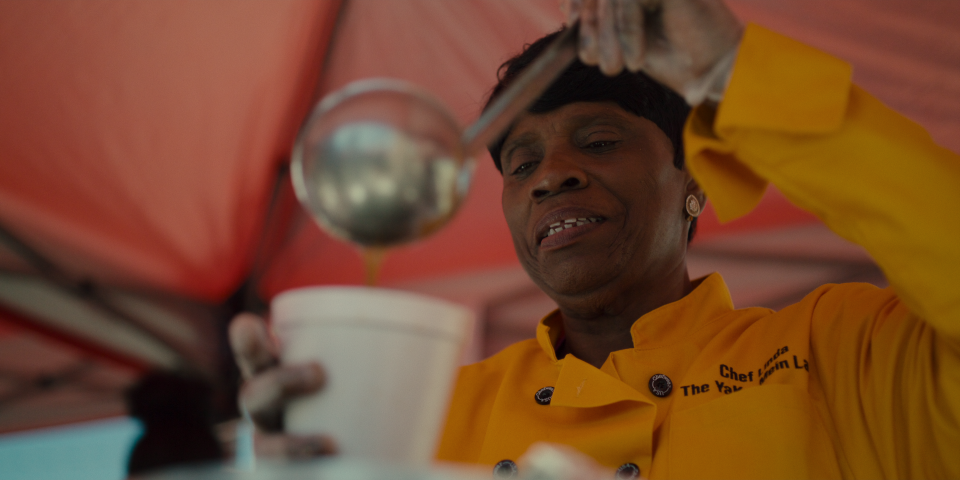 Linda Green dishes up a serving of yakamein in the New Orleans episode of the Netflix series "Street Food: USA."