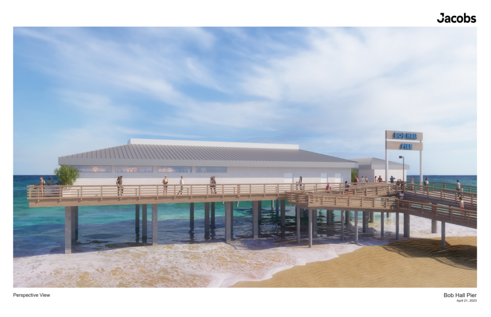 A partial design rendering of the new Bob Hall Pier submitted by Jacobs Engineering to the Nueces County Commissioners Court on Wednesday.