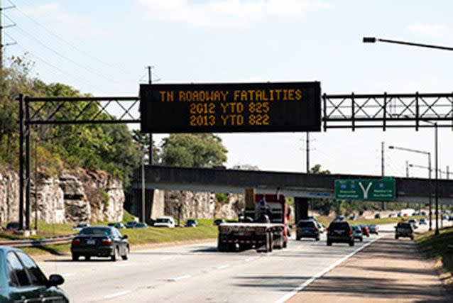 Tennessee's road signs told people how many people were killed on the road compared to the year before. Source: Tennessee Department of Transportation