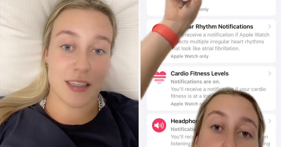 A woman has taken to TikTok to share her surprising Apple Watch discovery after being diagnosed with a rare health issue. Photo: TikTok/studyvlogloz