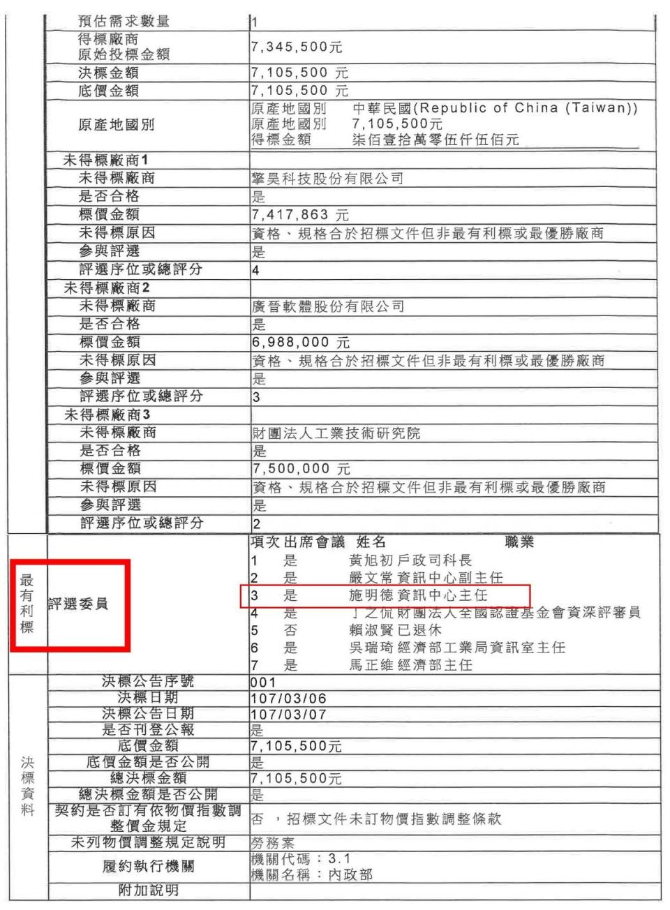 內政部資訊中心所公布的8億餘元雲端建置案，傳出由涉弊的廠商得標。