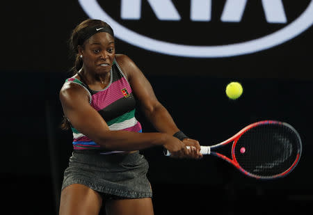 Tennis - Australian Open - Fourth Round - Melbourne Park, Melbourne, Australia, January 21, 2019. Sloane Stephens of the U.S. in action during the match against Russia’s Anastasia Pavlyuchenkova. REUTERS/Adnan Abidi