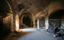 The damaged interior of Khan al-Wazir market in the government-held area of Syrian city Aleppo