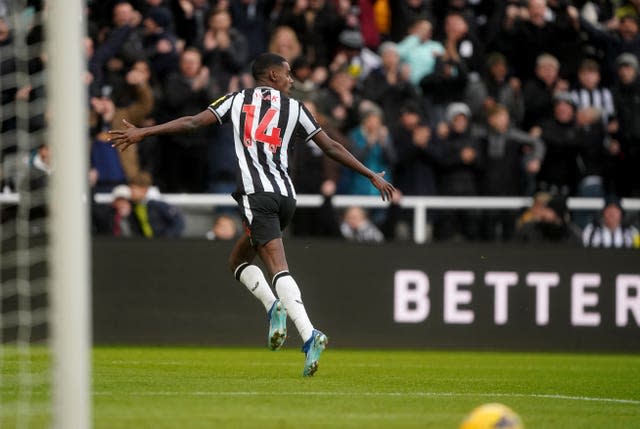 Alexander Isak celebrates scoring Newcastle's opener 