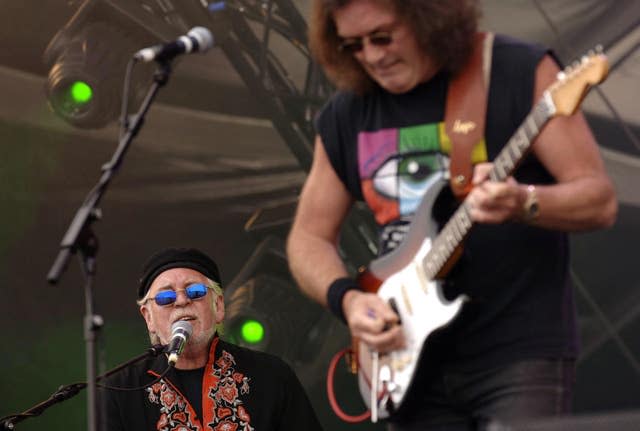 Gary Brooker and Geoff Whitehorn of Procol Harum on stage at the Isle of Wight Festival (Yui Mok/PA)