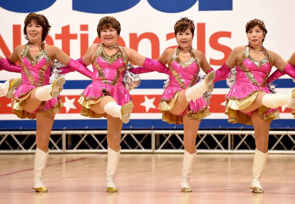 Japan Pom Pom performing at the national cheerleading and dance championship of the United Spirit Association (USA) Japan in Chiba, a suburb of Tokyo.