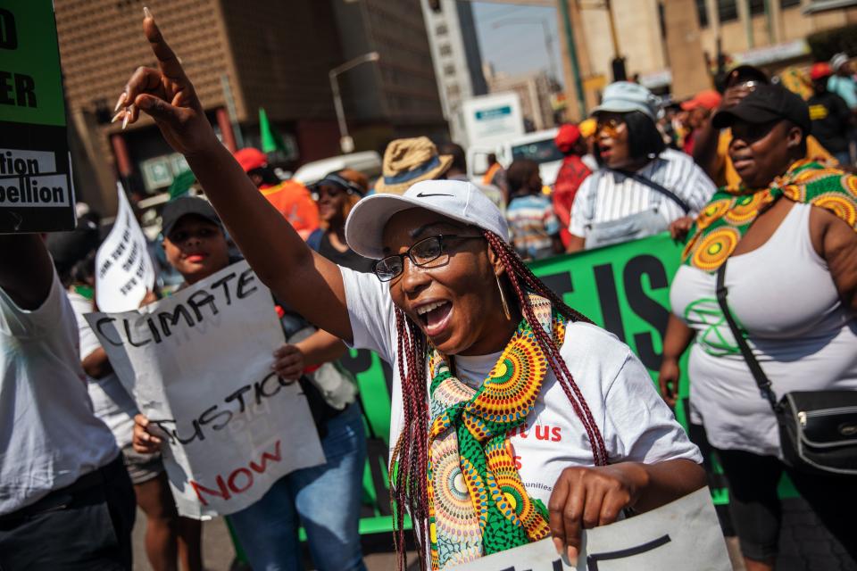 Protesters march during the "Fridays for Future"  a rally against climate change as part of a Global Climate action day in Johannesburg on September 20, 2019. (Photo: Michele Spatari/AFP/Getty Images)