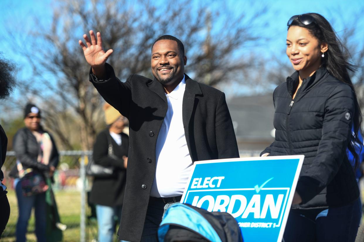 FILE - Commissioner Jordan Johnson walks in the Augusta Martin Luther King Jr. Day parade through downtown on Saturday, Jan. 13, 2024. Johnson is running for a second term in the Augusta Commission's District 1 seat.